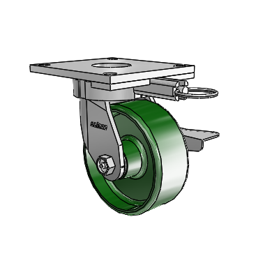 6 Series Kingpinless Casters Top Plate Swivel Caster with 5 x 2 Cast Iron Wheel and Side Lock Brake