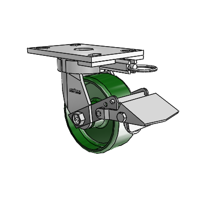 6 Series Kingpinless Casters Top Plate Swivel Caster with 5 x 2 Cast Iron Wheel and Tread Lock Brake