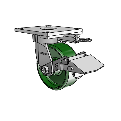 6 Series Kingpinless Casters Top Plate Swivel Caster with 5 x 2 Cast Iron Wheel and Tread Lock Brake