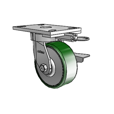 6 Series Kingpinless Casters Top Plate Swivel Caster with 5 x 2 Cast Iron Wheel and Side Lock Brake