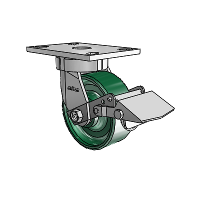 6 Series Kingpinless Casters Top Plate Swivel Caster with 5 x 2 Forged Steel Wheel and Tread Lock Brake