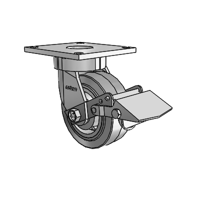 6 Series Kingpinless Casters Top Plate Swivel Caster with 5 x 2 Performa Rubber (Flat/Grey) Wheel and Tread Lock Brake