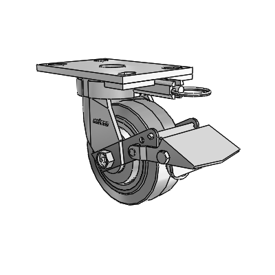 6 Series Kingpinless Casters Top Plate Swivel Caster with 5 x 2 Performa Rubber (Flat/Grey) Wheel and Tread Lock Brake
