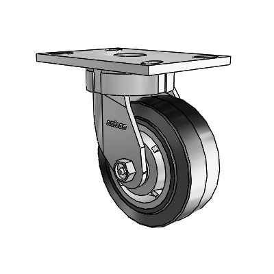 6 Series Kingpinless Casters Top Plate Swivel Caster with 5 x 2 Performa Rubber (Flat/Black) Wheel