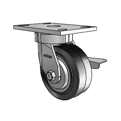 6 Series Kingpinless Casters Top Plate Swivel Caster with 5 x 2 Performa Rubber (Flat/Black) Wheel and Side Lock Brake