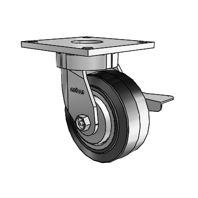 6 Series Kingpinless Casters Top Plate Swivel Caster with 5 x 2 Performa Rubber (Flat/Black) Wheel and Side Lock Brake