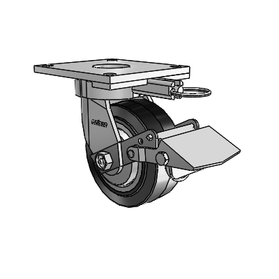 6 Series Kingpinless Casters Top Plate Swivel Caster with 5 x 2 Performa Rubber (Flat/Black) Wheel and Tread Lock Brake