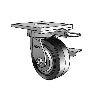 6 Series Kingpinless Casters Top Plate Swivel Caster with 5 x 2 Performa Rubber (Flat/Black) Wheel and Side Lock Brake