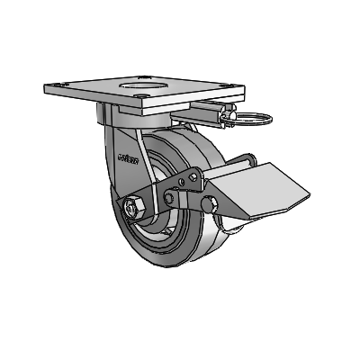 6 Series Kingpinless Casters Top Plate Swivel Caster with 5 x 2 Performa Rubber (Flat/Grey) Wheel and Tread Lock Brake
