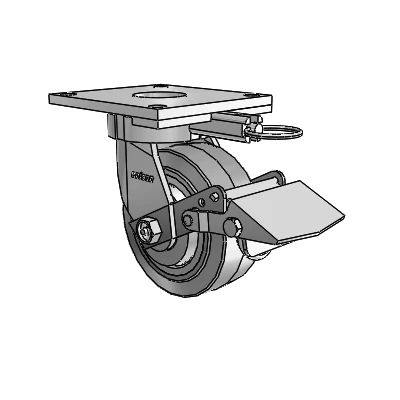 6 Series Kingpinless Casters Top Plate Swivel Caster with 5 x 2 Performa Rubber (Flat/Grey) Wheel and Tread Lock Brake