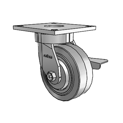 6 Series Kingpinless Casters Top Plate Swivel Caster with 5 x 2 Performa Rubber (Flat/Grey) Wheel and Side Lock Brake