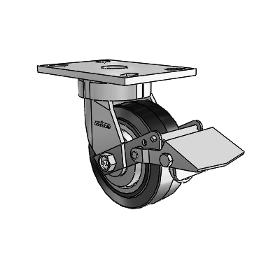 6 Series Kingpinless Casters Top Plate Swivel Caster with 5 x 2 Performa Rubber (Flat/Black) Wheel and Tread Lock Brake