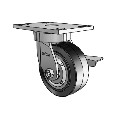 6 Series Kingpinless Casters Top Plate Swivel Caster with 5 x 2 Performa Rubber (Flat/Black) Wheel and Side Lock Brake
