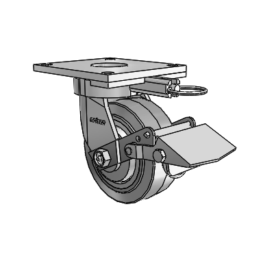 6 Series Kingpinless Casters Top Plate Swivel Caster with 5 x 2 Performa Rubber (Flat/Grey) Wheel and Tread Lock Brake