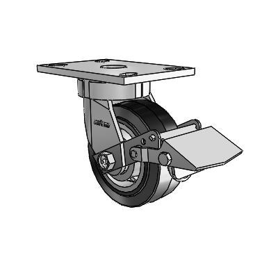 6 Series Kingpinless Casters Top Plate Swivel Caster with 5 x 2 Performa Rubber (Flat/Black) Wheel and Tread Lock Brake