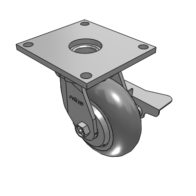 6 Series Kingpinless Casters Top Plate Swivel Caster with 5 x 2 Performa Rubber (Round) Wheel and Side Lock Brake