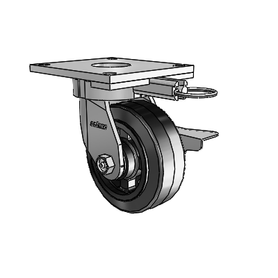 6 Series Kingpinless Casters Top Plate Swivel Caster with 5 x 2 MR - Moldon Rubber (Cast Iron Core) Wheel and Side Lock Brake