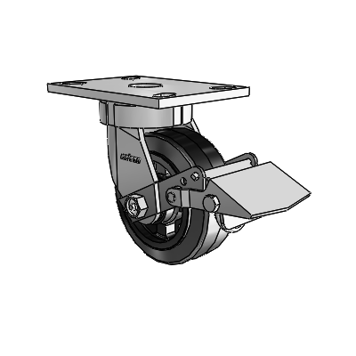 6 Series Kingpinless Casters Top Plate Swivel Caster with 5 x 2 MR - Moldon Rubber (Cast Iron Core) Wheel and Tread Lock Brake