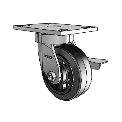 6 Series Kingpinless Casters Top Plate Swivel Caster with 5 x 2 MR - Moldon Rubber (Cast Iron Core) Wheel and Side Lock Brake