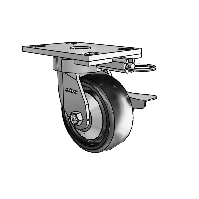 6 Series Kingpinless Casters Top Plate Swivel Caster with 5 x 2 Endura Solid Elastomer Wheel and Side Lock Brake