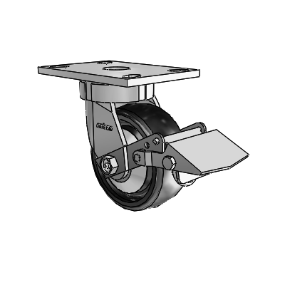 6 Series Kingpinless Casters Top Plate Swivel Caster with 5 x 2 Endura Solid Elastomer Wheel and Tread Lock Brake