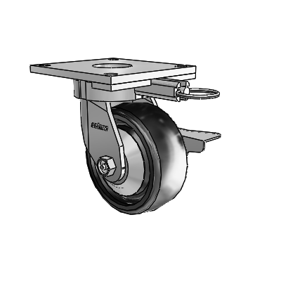 6 Series Kingpinless Casters Top Plate Swivel Caster with 5 x 2 Endura Solid Elastomer Wheel and Side Lock Brake