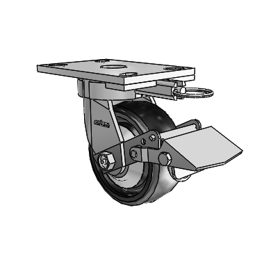 6 Series Kingpinless Casters Top Plate Swivel Caster with 5 x 2 Endura Solid Elastomer Wheel and Tread Lock Brake