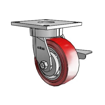 6 Series Kingpinless Casters Top Plate Swivel Caster with 5 x 2 Polyurethane HI-TECH Wheel and Side Lock Brake
