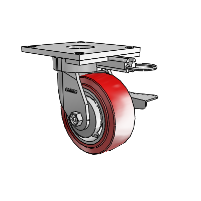 6 Series Kingpinless Casters Top Plate Swivel Caster with 5 x 2 Polyurethane HI-TECH Wheel and Side Lock Brake
