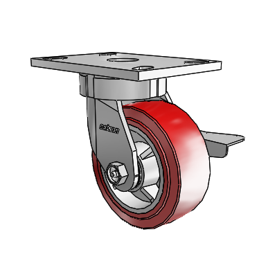 6 Series Kingpinless Casters Top Plate Swivel Caster with 5 x 2 Polyurethane HI-TECH Wheel and Side Lock Brake