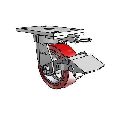 6 Series Kingpinless Casters Top Plate Swivel Caster with 5 x 2 Polyurethane HI-TECH Wheel and Tread Lock Brake