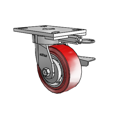 6 Series Kingpinless Casters Top Plate Swivel Caster with 5 x 2 Polyurethane HI-TECH Wheel and Side Lock Brake