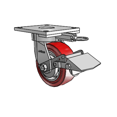 6 Series Kingpinless Casters Top Plate Swivel Caster with 5 x 2 Polyurethane HI-TECH Wheel and Tread Lock Brake