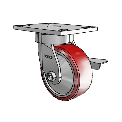 6 Series Kingpinless Casters Top Plate Swivel Caster with 5 x 2 Moldon Polyurethane (Aluminum Core) Wheel and Side Lock Brake
