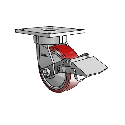 6 Series Kingpinless Casters Top Plate Swivel Caster with 5 x 2 Moldon Polyurethane (Aluminum Core) Wheel and Tread Lock Brake