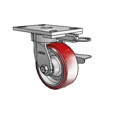 6 Series Kingpinless Casters Top Plate Swivel Caster with 5 x 2 Moldon Polyurethane (Aluminum Core) Wheel and Side Lock Brake