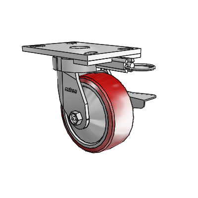 6 Series Kingpinless Casters Top Plate Swivel Caster with 5 x 2 Moldon Polyurethane (Aluminum Core) Wheel and Side Lock Brake