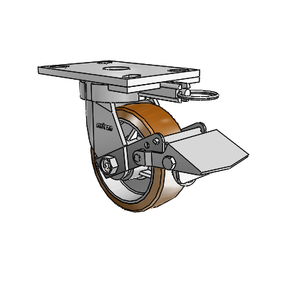 6 Series Kingpinless Casters Top Plate Swivel Caster with 5 x 2 Moldon Nylon (Aluminum Core) Wheel and Tread Lock Brake
