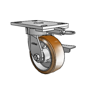 6 Series Kingpinless Casters Top Plate Swivel Caster with 5 x 2 Moldon Nylon (Aluminum Core) Wheel and Side Lock Brake