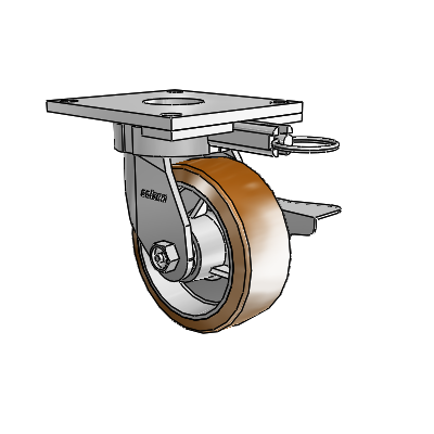 6 Series Kingpinless Casters Top Plate Swivel Caster with 5 x 2 Moldon Nylon (Aluminum Core) Wheel and Side Lock Brake