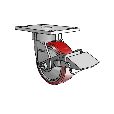 6 Series Kingpinless Casters Top Plate Swivel Caster with 5 x 2 Moldon Polyurethane (Aluminum Core) Wheel and Tread Lock Brake