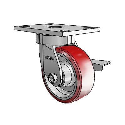 6 Series Kingpinless Casters Top Plate Swivel Caster with 5 x 2 Moldon Polyurethane (Aluminum Core) Wheel and Side Lock Brake