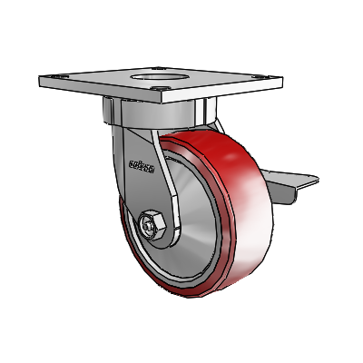 6 Series Kingpinless Casters Top Plate Swivel Caster with 5 x 2 Moldon Polyurethane (Aluminum Core) Wheel and Side Lock Brake