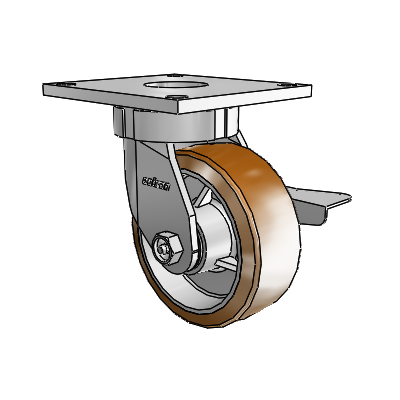 6 Series Kingpinless Casters Top Plate Swivel Caster with 5 x 2 Moldon Nylon (Aluminum Core) Wheel and Side Lock Brake