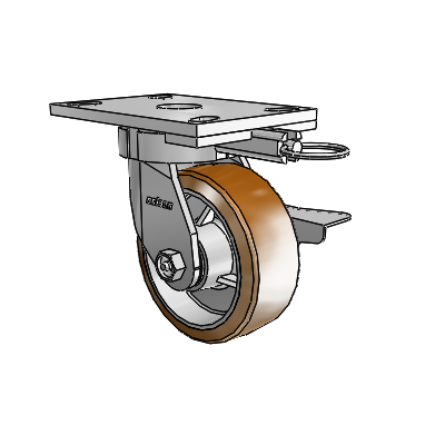 6 Series Kingpinless Casters Top Plate Swivel Caster with 5 x 2 Moldon Nylon (Aluminum Core) Wheel and Side Lock Brake