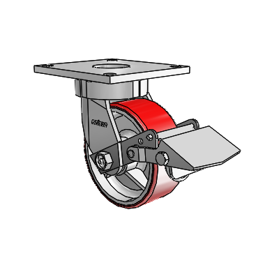 6 Series Kingpinless Casters Top Plate Swivel Caster with 5 x 2 Moldon Polyurethane (Cast Iron Core) Wheel and Tread Lock Brake