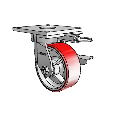 6 Series Kingpinless Casters Top Plate Swivel Caster with 5 x 2 Moldon Polyurethane (Cast Iron Core) Wheel and Side Lock Brake