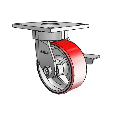 6 Series Kingpinless Casters Top Plate Swivel Caster with 5 x 2 Moldon Polyurethane (Cast Iron Core) Wheel and Side Lock Brake