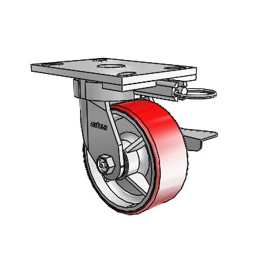 6 Series Kingpinless Casters Top Plate Swivel Caster with 5 x 2 Moldon Polyurethane (Cast Iron Core) Wheel and Side Lock Brake