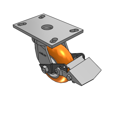 6 Series Kingpinless Casters Top Plate Swivel Caster with 5 x 2 CG Max Orange Wheel and Tread Lock Brake